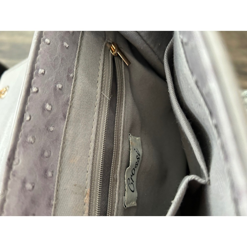 Grossi Ostrich Embossed‎ Faux Leather Top Handle Crossbody Bag Grey - Picture 4 of 4